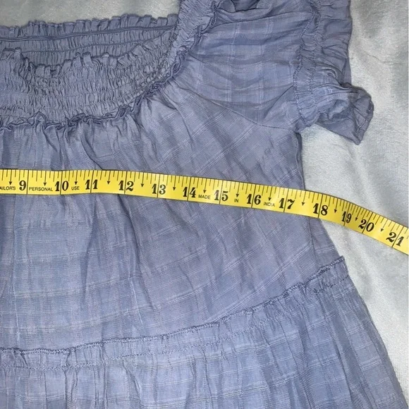Entro Gray blue tiered Women's maxi Dress short sleeve flowy size large smocked - Picture 7 of 7